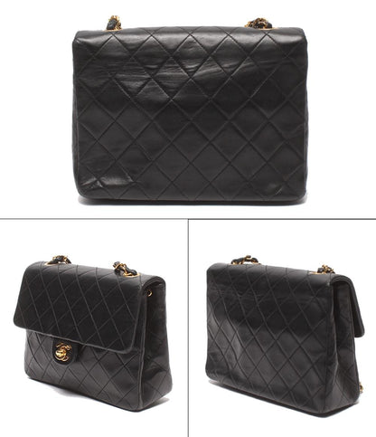CHANEL チェーンショルダーバッグ 肩掛け ゴールド金具 シングルチェーン シングルフラップ マトラッセ ラムスキン 2番台 レディース シャネル
