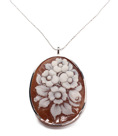Necklace Pendant Cameo PT850 K18WG Flower Motif Women's
