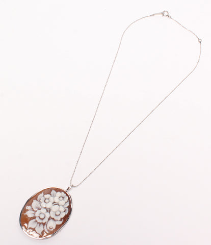 Necklace Pendant Cameo PT850 K18WG Flower Motif Women's