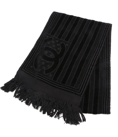 Chanel Towel Muffler Muffler Cotton Stars and Stripes Black Ladies Chanel