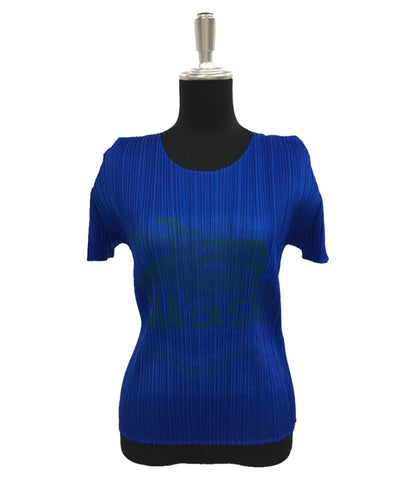 Plei Pleas Short Sleeve Pleated Cutsaw Blue WASH Pattern PP83-JK501 Women's Size L PLATS PLEASE