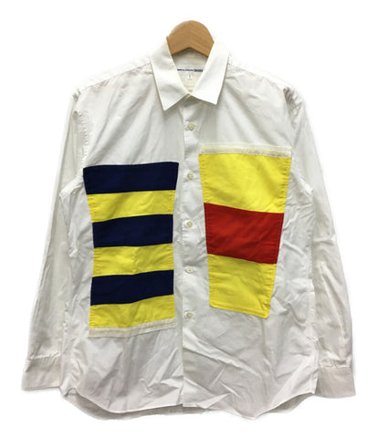 เสื้อกระดุมกระดุมเสื้อแขนยาวสีสัญญาณสีขาวการออกแบบชาย 11ss S COMME des GARCONS SHIRT
