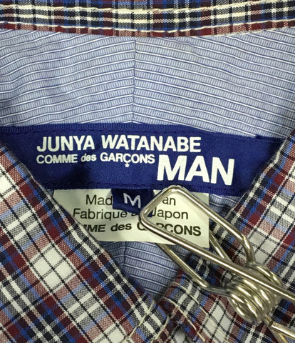 ジュンヤワタナベコムデギャルソンマン  再構築チェックコットンボタンシャツ パッチ 長袖シャツ      メンズ SIZE M  COMME des GARCONS JUNYA WATANABE MAN