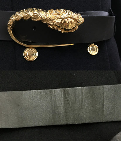 Gucci Leather Switching Cashmere Court Gold Button Tiger Belt 0705 AG801 Women GUCCI