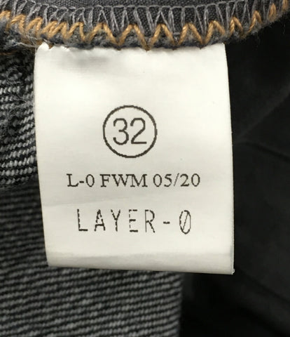 Layer Zero Denim Pants Jeans 5 Pocket Denim Leather Patch Damage Processing Mens Layer-0