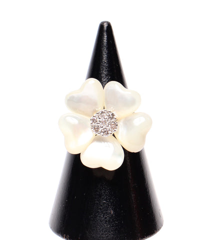 K18WG Diamond 0.25ct Pearl flower motif ring K18 Ladies SIZE 13 No. (ring)