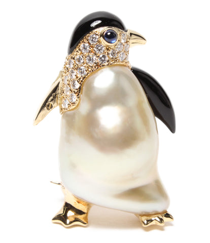 Mikimoto beauty products K18YG baroque pearl sapphire onyx penguin motif brooch ladies (other) MIKIMOTO