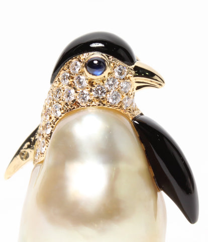 Mikimoto beauty products K18YG baroque pearl sapphire onyx penguin motif brooch ladies (other) MIKIMOTO