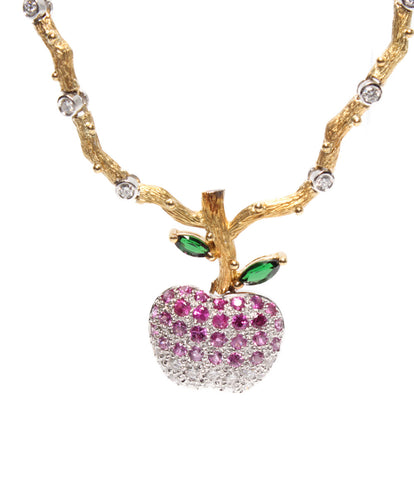 K18YG K18WG diamond pink tourmaline green garnet apple motif necklace ladies (necklace)