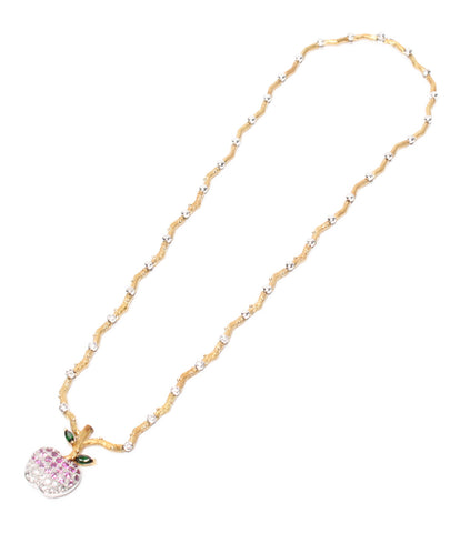 K18YG K18WG diamond pink tourmaline green garnet apple motif necklace ladies (necklace)