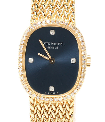 パテックフィリップ  腕時計 4Pダイヤ ダイヤベゼル ゴールデンイリプス  手巻き ネイビー  レディース   PATEK PHILIPPE