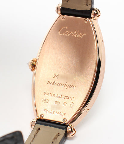 Cartier腕表K18PG情况下，真正的钻石表圈真皮腰带正品K18PG扣酒桶SM手卷银女士的卡地亚