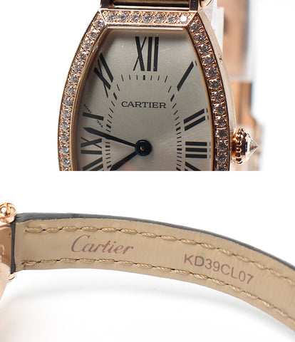 カルティエ  腕時計 K18PGケース 純正ダイヤベゼル 純正革ベルト 純正K18PGバックル トノーSM  手巻き シルバー  レディース   Cartier