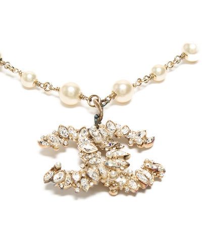 Chanel Coco mark faux pearl rhinestone necklace 11P Ladies (necklace) CHANEL