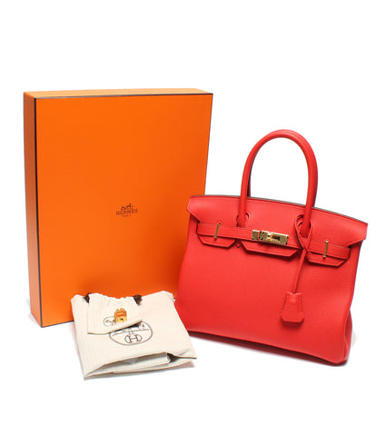 Hermes as new Birkin 30 leather handbags D engraved Rouge Koo Ladies HERMES