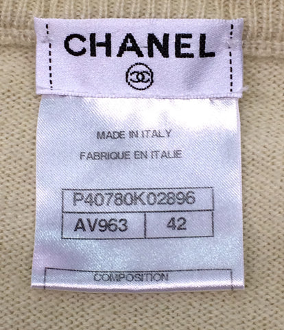 Chanel beauty products 11P ribbon decoration cashmere long-sleeved knit Ladies SIZE 42 (M) CHANEL