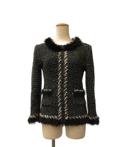 Chanel No color knit tweed jacket ladies SIZE 40 (M) CHANEL
