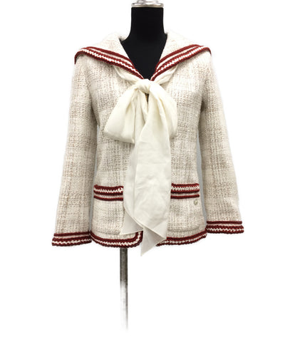 Chanel beauty products 18A sailor color ribbon tweed jacket ladies SIZE 36 (S) CHANEL