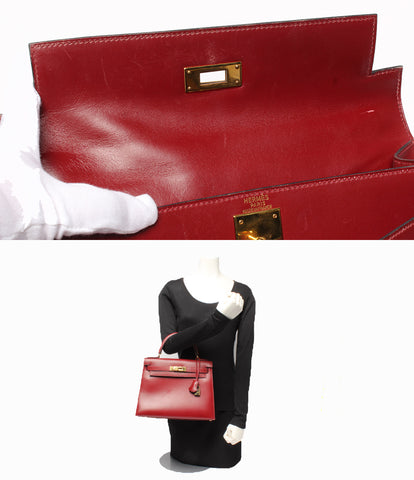 Hermes 2Way leather handbag □ A engraved outer stitch Kelly 28 box calf ladies HERMES