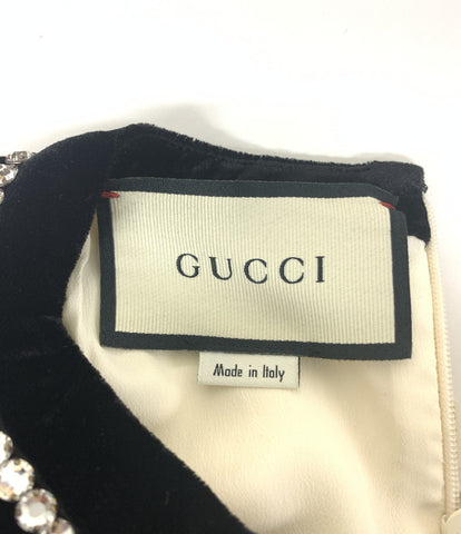 Gucci Rhinestone丝绸混合袖礼服一体式女士尺寸S（S）Gucci
