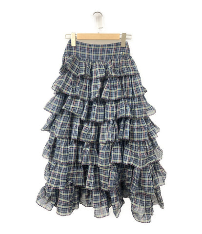 Chanel Good Condition Coco Mark Button Plaid Tiered Long Skirt Ladies SIZE 34 (XS or less) CHANEL