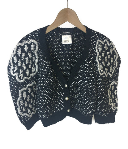 Chanel Beauty Coco Mark 釦 Camellia Short Length Knit Cardigan Ladies SIZE 38 (M) CHANEL