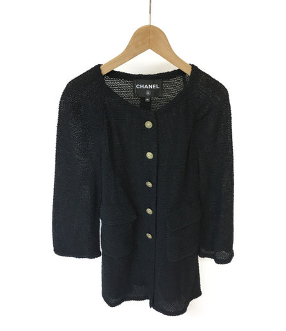 Chanel Good Condition Coco Mark Button Tweed Raglan Jacket Ladies SIZE 40 (L) CHANEL