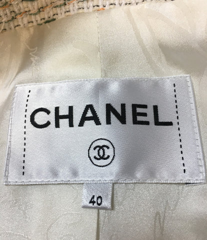 Chanel Good Condition Coco Mark Button No Color Tweed Jacket Ladies SIZE 40 (L) CHANEL