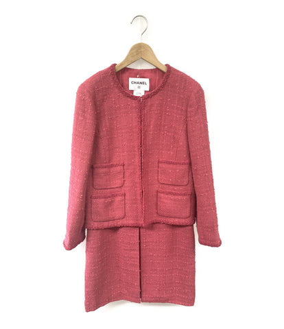 Chanel Beauty Coco 釦 Tweed Skirt Suit with Camellia Brooch Women's SIZE 42 (L) CHANEL