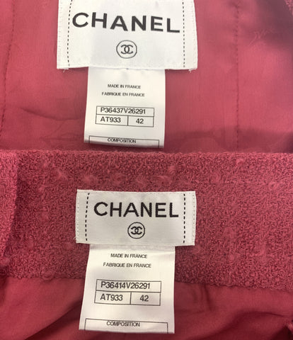 Chanel Beauty Coco 釦 Tweed Skirt Suit with Camellia Brooch Women's SIZE 42 (L) CHANEL