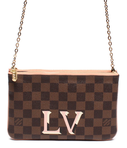 Louis Vuitton ผลิตภัณฑ์ความงามห่วงโซ่กระเป๋าสะพายโซ่ Pochette ซิปคู่ Damier N60254 สุภาพสตรี Louis Vuitton