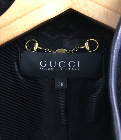 Gucci สภาพดี Damask Total Pattern High Neck Leather Coat Ladies SIZE 38 (M) GUCCI