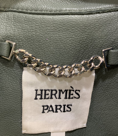 Hermes ผลิตภัณฑ์เสริมความงามเสื้อแจ็คเก็ตหนังแกะกระดุมผู้หญิงไซส์ 34 (S) HERMES
