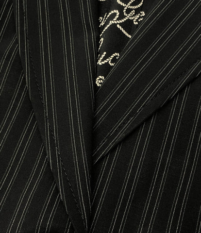 美品　グッチ　スーツパンツセット　40(L位)黒　ストライプ　裏地ピンクカラー