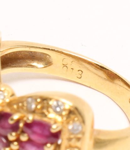 Ring K18 Ruby Diamond 0.13CT Women's Size No. 6 (Ring)