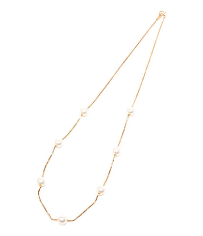 K18 Pearl Station Necklace 750 Engraved Ladies