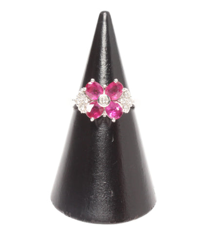 PT900 Ruby 1.94CT Diamond 0.24C Flower Motif Ring Women Size No. 12 (Ring)