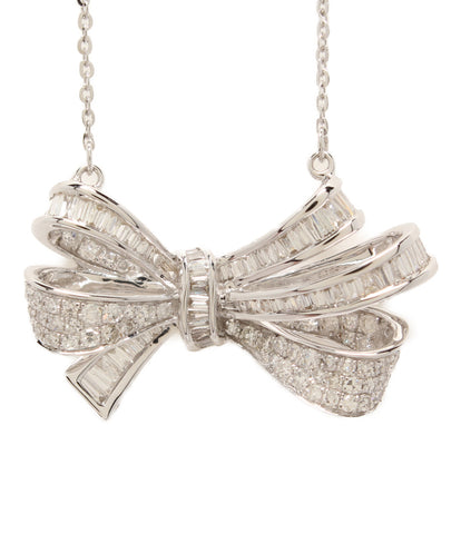 Beauty Pendant K18WG Diamond 0.80ct Ribbon Motif Women (Necklace)