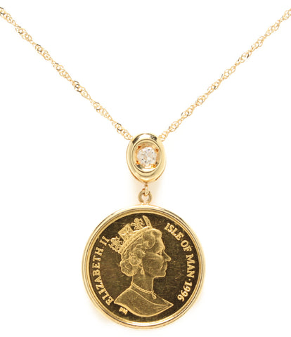 21471120 Necklace K24 K18 Coin Isle of Man Cat 1996 Diamond 0.05ct Ladies (Necklace)