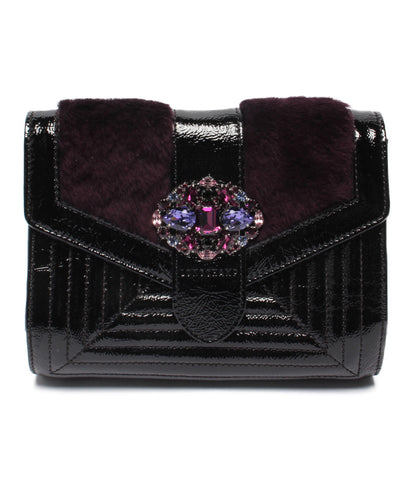 Longchamp Good Condition Clutch Bag Black x Purple Lavalonne Ladies LONGCHAMP