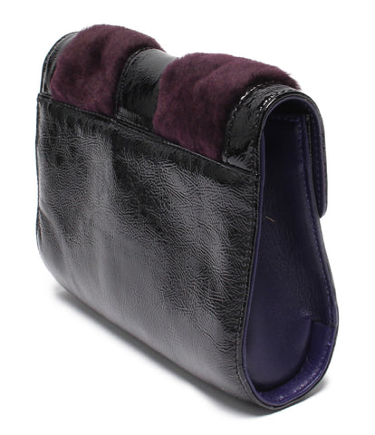 Longchamp Good Condition Clutch Bag Black x Purple Lavalonne Ladies LONGCHAMP