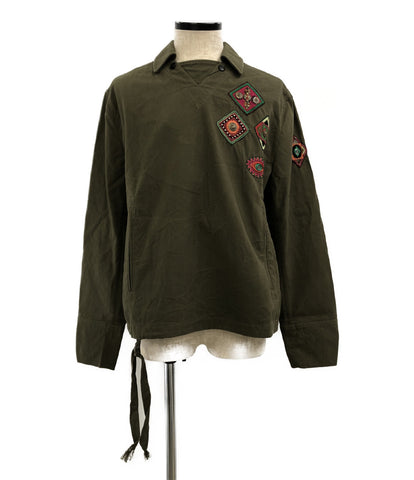 Saint Laurent Pali Military Pullover Shirt Embroidery Siwa Machining Khaki Men's Size 46 (L) Saint Laurent Paris