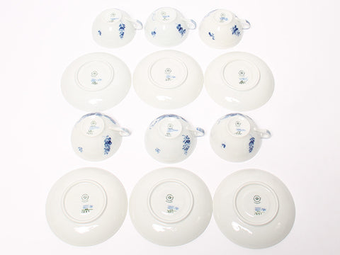 皇家哥本哈根杯和茶碟6顾客集蓝花弯曲皇家哥本哈根