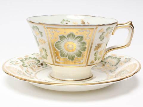 Cup & Saucer Green Derby Panel RoyalCrownerby