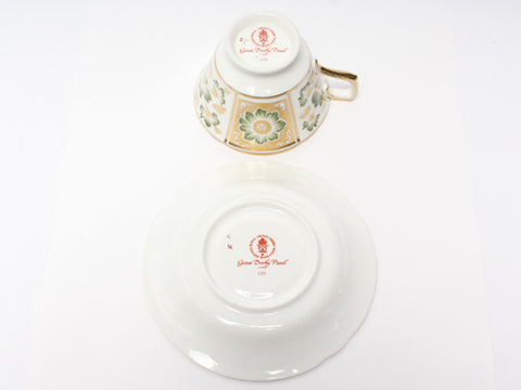 Cup & Saucer Green Derby Panel RoyalcrownerBy