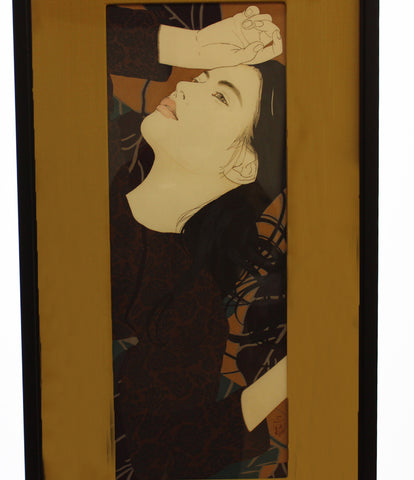 美品 美人画 絵画 木版画 散菊 沙月      SIZE 52.3×19.4